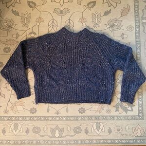 Dreamers women’s fleck cable knit sweater in navy blue size small cropped